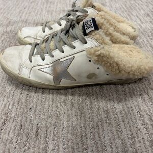 Golden Goose Super-Star Sabot in white leather and shearling lining, size 40